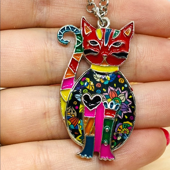 Enamel Cat Necklace - Picture 2 of 4